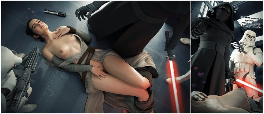 armor asphyxiation breasts breasts_out choking clothed clothing confusion dialogue faceless_male female female_focus force_choke fugtrup gun hairy_pussy hand_between_legs heart hearts hearts_around_head helmet kylo_ren legs lightsaber looking_at_another male melee_weapon open_clothes pubes pubic_hair pussy question_mark ranged_weapon rey small_breasts speech_bubble star_wars stormtrooper text the_force thighs thighs_together weapon