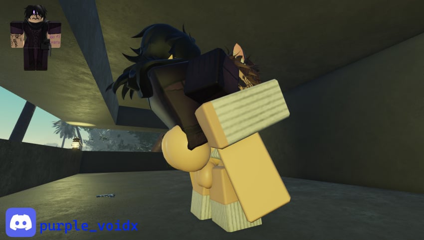 2femboys 3d artist_request ass ass balls ballsack black_hair brown_hair cat_ears femboy glans roblox robloxian tattooed_arm thighhighs white_pants white_shirt