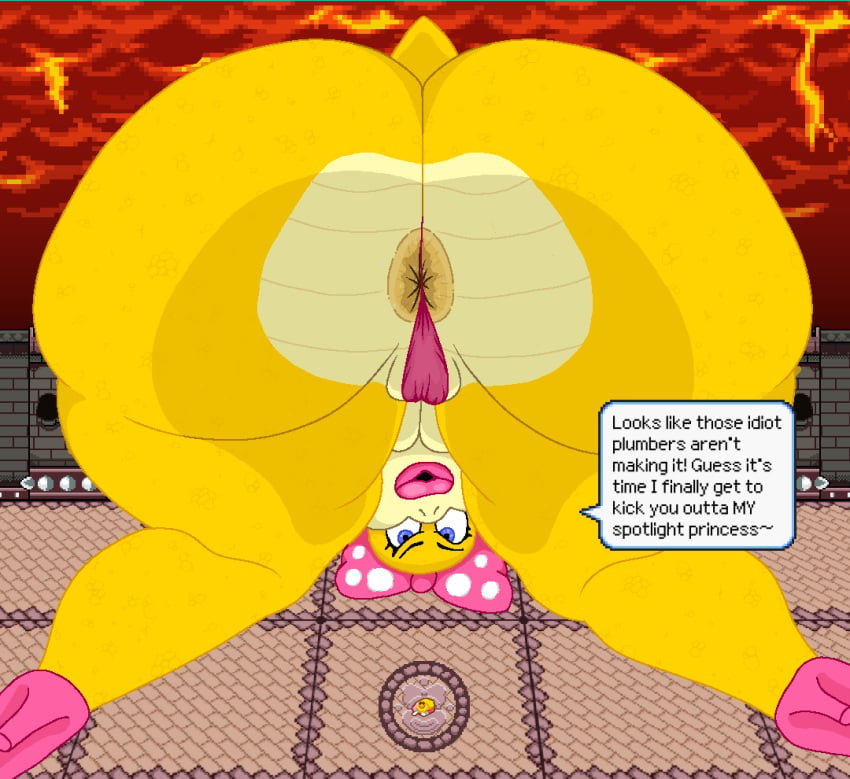 anus ass ass_focus asshole asshole_behind_thong female female_only giantess imminent_buttcrush mario_(series) mario_and_luigi_(series) princess_peach self_upload sweat sweaty text text_box wendy_o._koopa