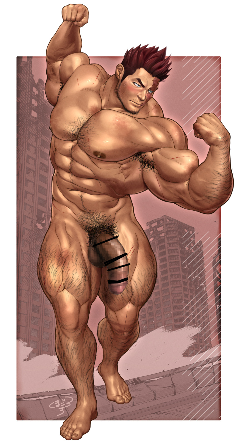 balls bara big_balls big_penis daddy dilf endeavor_(my_hero_academia) enji_todoroki kumagorow male male_nipples male_only manly mature_male muscular_male my_hero_academia nipples nude penis red_hair scar