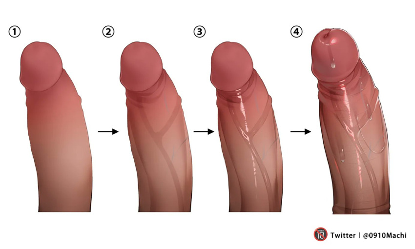 1boy arrow_(symbol) disembodied_penis erection machi_(7769) male_focus no_visible_face original penis precum progression shiny_skin simple_background twitter_username uncensored veins veiny_penis white_background