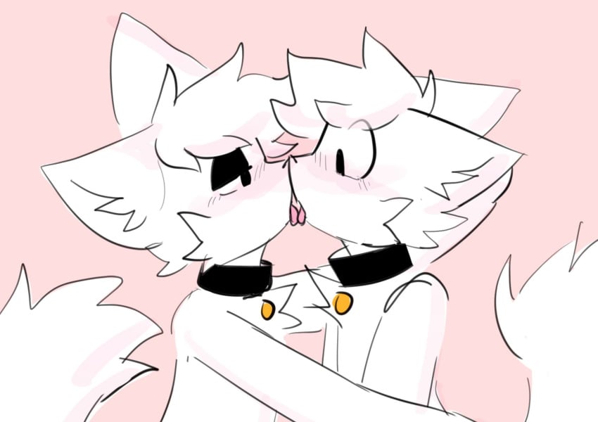 blushing boykisser collar fur furry gay kissing pink_background silly_cat_(mauzymice) skipper_kat white_fur