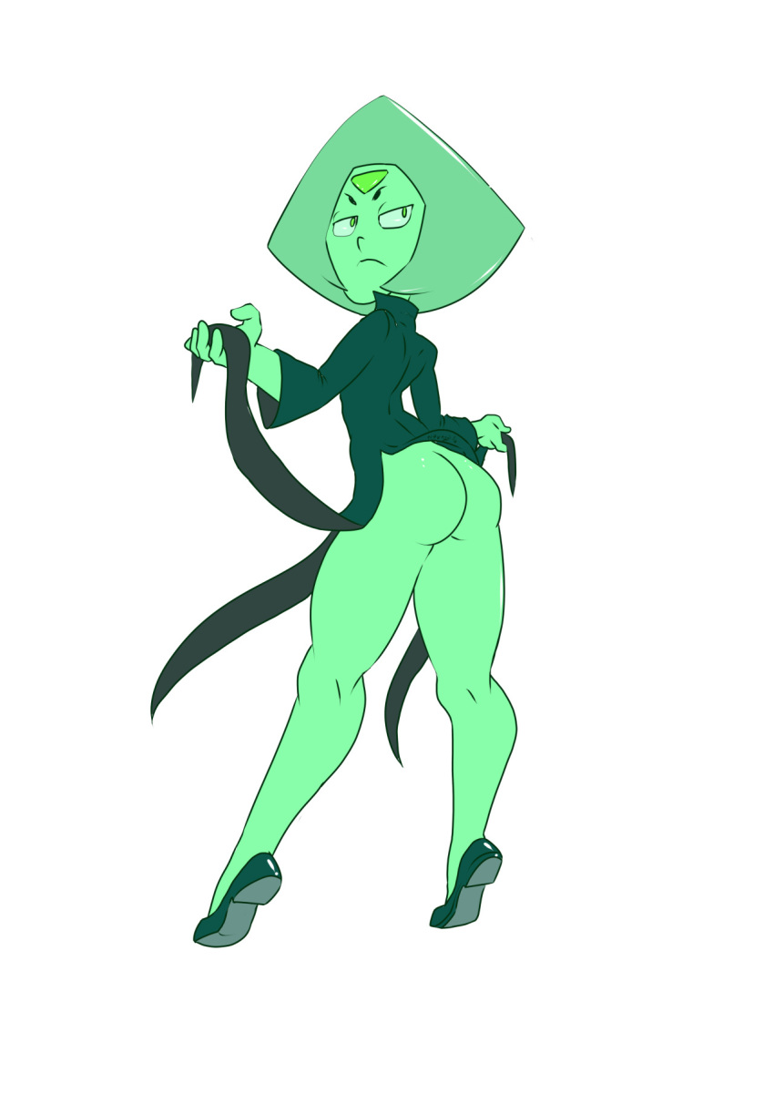 1girls ass back_view bottomless cartoon_network cosplay crossover female female_only gem_(species) ittoryu24 no_panties one-punch_man peridot_(steven_universe) skirt_lift solo steven_universe tatsumaki_(cosplay)