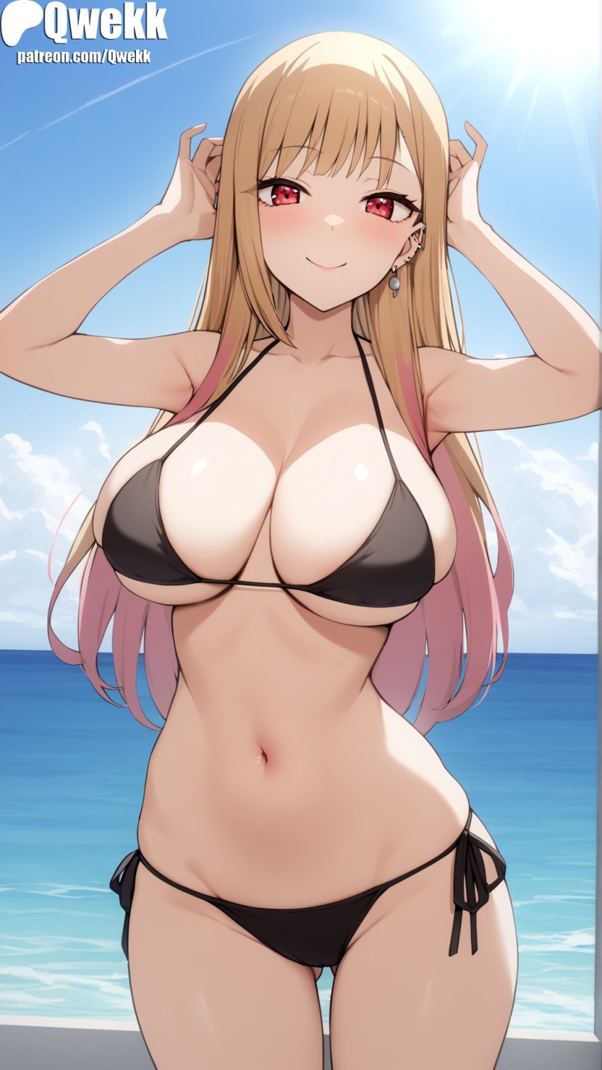 1girls ai_generated big_breasts bikini blonde_hair breasts cute female female_focus female_only kitagawa_marin large_breasts light-skinned_female light_skin long_hair looking_at_viewer qwekk red_eyes sfw sono_bisque_doll_wa_koi_wo_suru stable_diffusion straight_hair sweat wide_hips