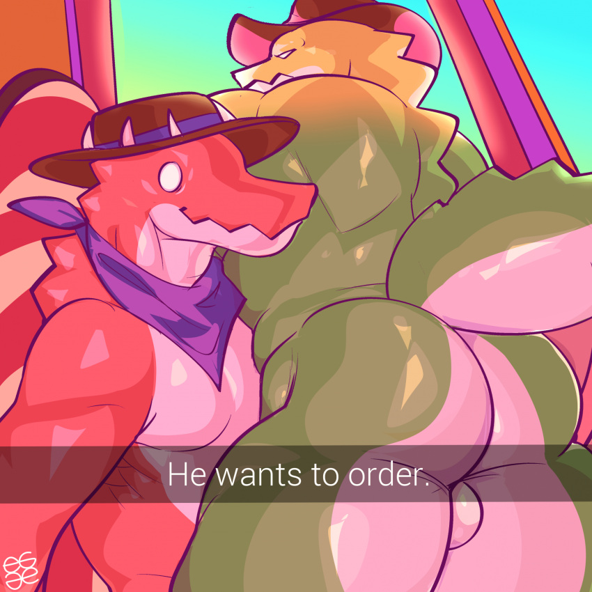 2boys alligator alligatorid anthro ass australian balls bara_ass barazoku big_ass big_ass_(male) big_butt bubble_ass bubble_butt butt_focus candy candy_humanoid chad_(the_amazing_digital_circus) clothing cowboy cowboy_hat crocodile crocodilian crocodylid dat_ass dessert dumptruck_ass dumptruck_butt duo egg_concept food food_creature food_humanoid genitals glitch_productions green_body gummigoo_(the_amazing_digital_circus) gummy_(food) gummy_creature hat he_wants_to_order headgear headwear hi_res humanoid living_candy lizard male male/male male_only meme muscle_ass muscle_butt muscles muscular muscular_anthro muscular_ass muscular_butt muscular_male nude plump_ass plump_butt reptile reptile_humanoid scalie the_amazing_digital_circus two_tone_body yellow_body