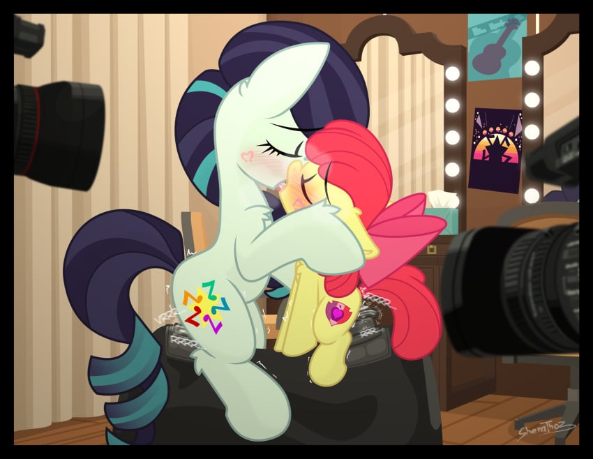 accurate_art_style age_difference apple_bloom_(mlp) camera coloratura_(mlp) cub dildo dressing_room duo equid equine female female/fe female/female feral friendship_is_magic hasbro hi_res kissing mammal my_little_pony older_female sex_toy sherathoz sybian vibrator younger_female