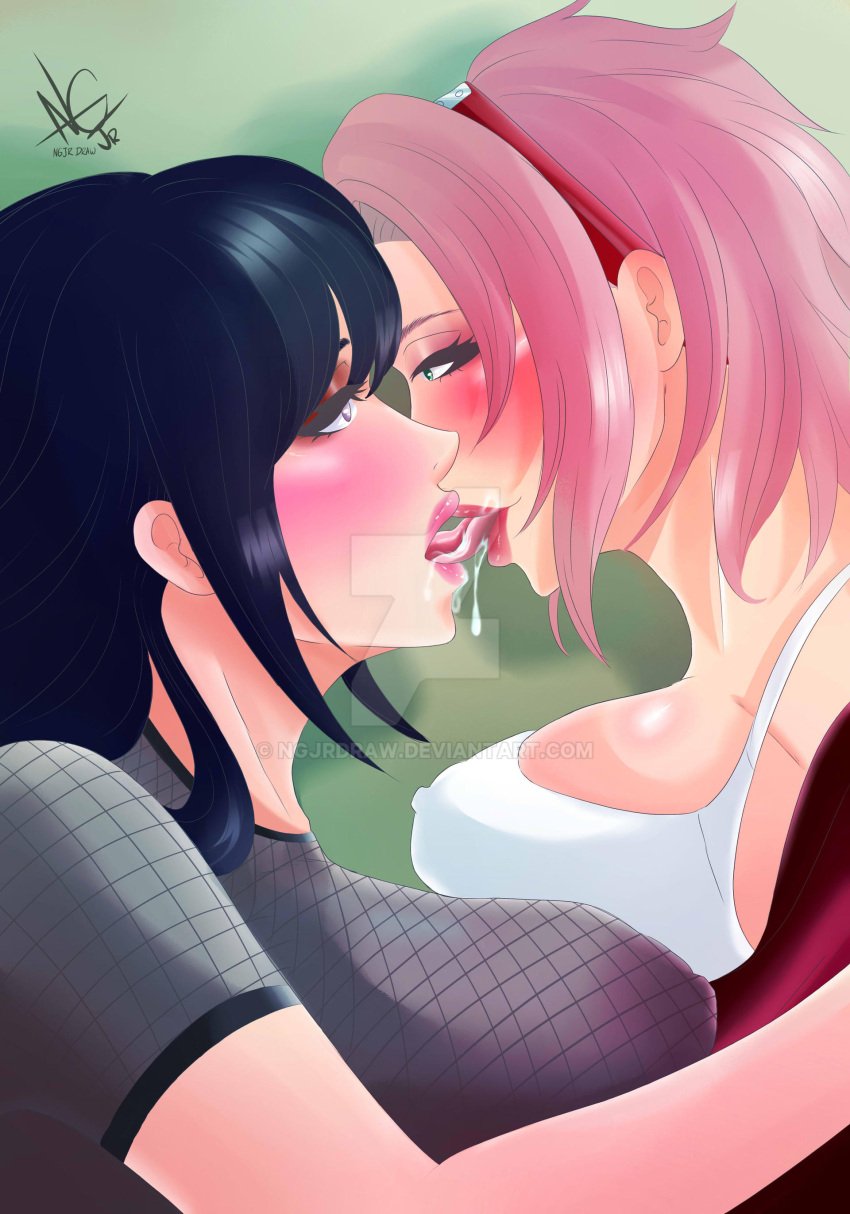 2girls before_sex big_breasts big_nipples blue_hair breasts couple curvy curvy_figure female female_only green_eyes human hyuuga_hinata kissing lesbian_kiss lesbian_sex multiple_girls naruto naruto_(series) naruto_shippuden ngjrdraw open_mouth pink_hair sakura_haruno saliva saliva_on_tongue small_breasts tongue tongue_in_mouth tongue_kiss tongue_out tongue_wrap white_skin yuri