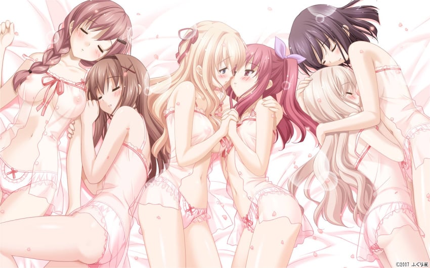 6+girls 6girls babydoll bed black_hair blonde_hair blue_eyes blush braid breasts brown_hair closed_eyes couple cousins cute everyone female hairband hand_holding holding_hands incest kawamura_reo kitajima_kaede kitajima_sara large_breasts lingerie long_hair love matsubara_yuna matsubara_yuuna multiple_girls mutual_yuri nipples oda_nanami panties peko petals red_eyes red_hair sawaguchi_mai see-through short_hair sleeping sono_hanabira_ni_kuchizuke_wo take_your_pick tied_hair twintails underwear wallpaper yuri