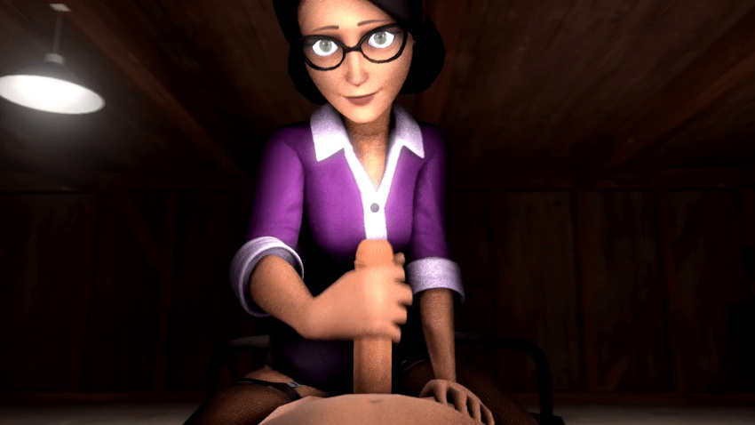 1boy 1girls 3d animated clothed_female_nude_male female first_person_view fishnet_stockings glasses handjob human human_female human_male human_only looking_at_viewer male male_pov miss_pauling pov scout scout_(team_fortress_2) sex source_filmmaker straddling straight team_fortress team_fortress_2