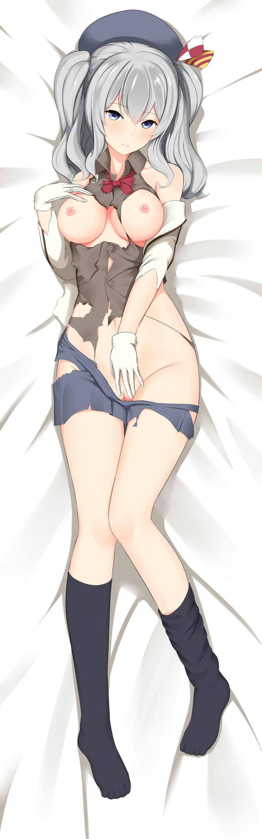 breasts dakimakura fedsnk kantai_collection kashima_(kantai_collection) nipples no_bra nopan pussy torn_clothes uniform