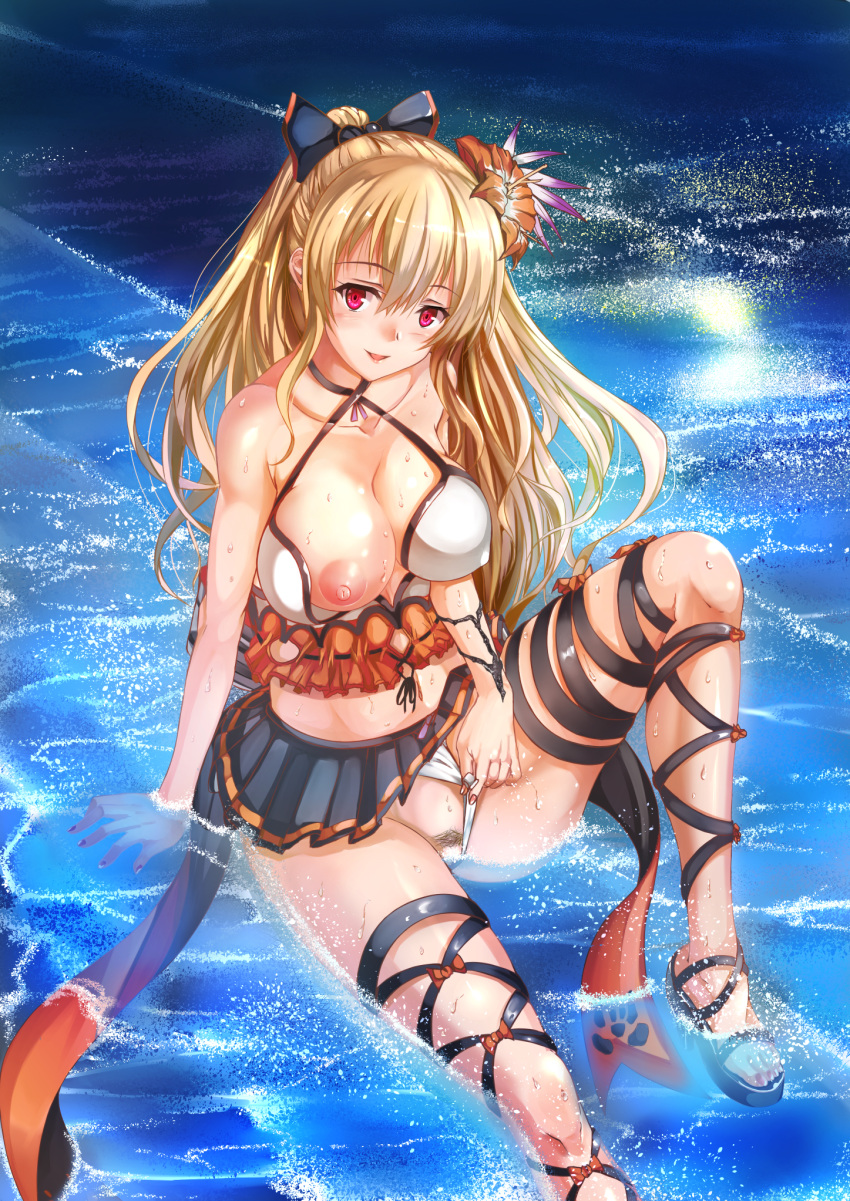 breasts erect_nipples granblue_fantasy heels nipples no_bra panties panty_pull pubic_hair uchida_shou undressing vira_lillie wet