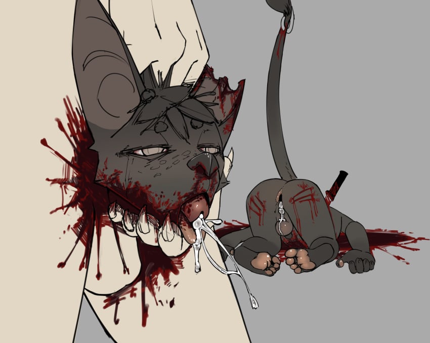 anthro anus aydri_(aydrithebat) aydrithebat backsack balls bat blood blood_in_mouth blood_on_face blood_pool bodily_fluids color corpse cum cum_drip cum_in_ass cum_in_mouth cum_inside cum_on_balls dead_eyes death decapitation dripping ejaculation fur gaping gaping_anus genital_fluids genitals gore grey_body grey_fur guro hi_res knife long_tail male male_only mammal necrophilia original pawpads paws rape reverse_blowjob severed_body_part severed_head snuff stab tail uncensored yaoi