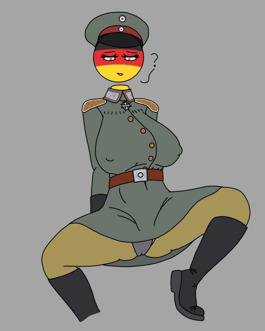 1girls anklehighs belt cameltoe countryhumans countryhumans_girl female female_focus female_only german germany_(countryhumans) iron_cross looking_at_viewer military military_uniform naval_artist_(artist) nipples_visible_through_clothing panties seductive_look shoes yellow_skin