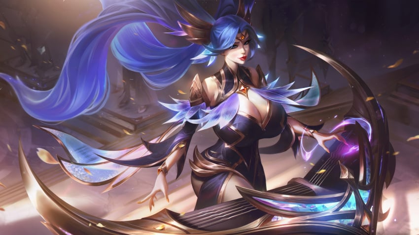 alternate_breast_size blue_eyes blue_hair edit huge_breasts jewelry league_of_legends lipstick long_hair musical_instrument official_artwork_edit riot_games sona_buvelle sutton184_edits third-party_edit victorious_series victorious_sona victorious_sona wide_hips