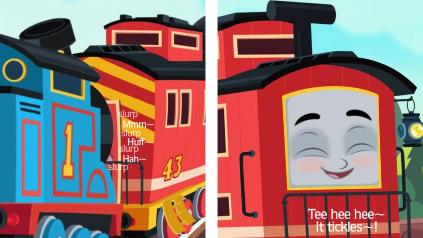 accurate_art_style anilingus autism autistic brake_cussy bruno_the_brake_car dialogue doorknob edit edited_screencap giggle heavy_breathing implied_anilingus licking licking_ass locomotive male male/male mattel metaphor onomatopoeia panting text thomas_and_friends thomas_and_friends_all_engines_go thomas_the_tank_engine tickling ticklish train young young_on_young