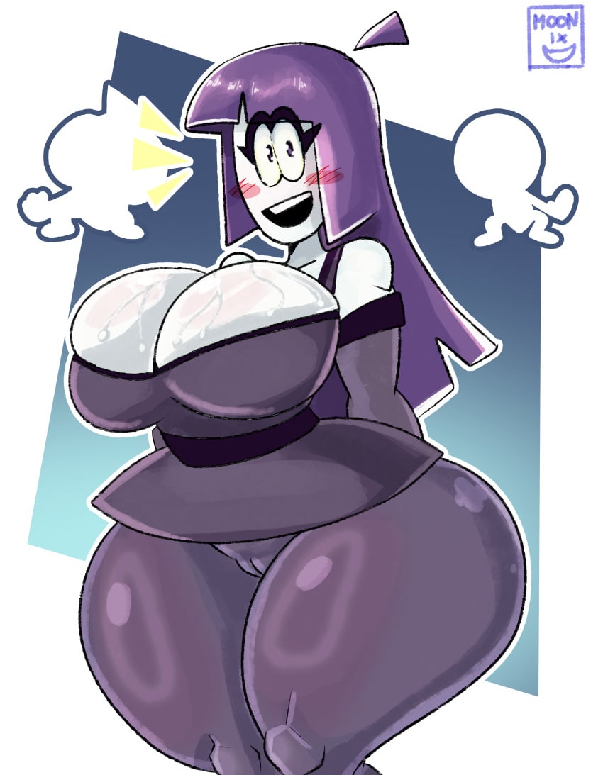 ass big_ass big_breasts curvy dress female huge_breasts large_breasts lila_(spooky_month) long_hair long_sleeves milf moonix_xero purple_clothing purple_hair sketchfins spooky_month sweat sweatdrop sweatycurvy thick_thighs thighs