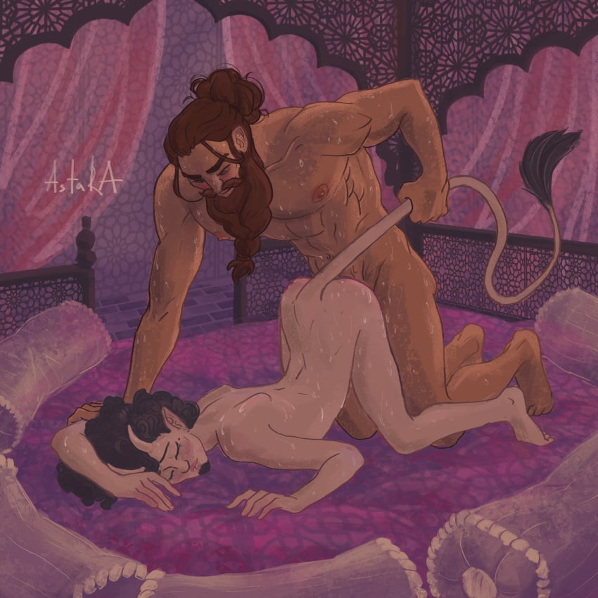 anal anal_sex anal_sex androgynous arched_back as_tara_(artist) bartel beard bearded bed bedroom bedroom_sex big_dom_small_sub big_male big_pecs bigger_dom black_hair_male blakc_hair blush blush braided_beard cocky_smile curly_hair cushion demon demon_boy doggy doggy_style doggy_style doggy_style doggy_style_position dominant dominant_male domination facial_hair femboy feminine_male from_behind from_behind_position fucked_into_submission gay gay_domination gay_sex hair_bun horns human_male hunk hybrid intense_sex interspecies interspecies_fuck interspecies_sex long_hair long_hair_male male male/male male_human male_penetrating male_penetrating_male manly muscle muscular muscular_male on_bed pointy_ears rough_sex sex_on_bed size_difference smiling sweat sweat_drops sweaty sweaty_body tail tan_skin tan_skinned_male thin thin_male