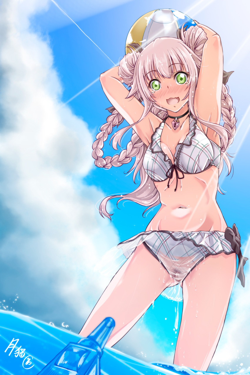 bikini cleavage female kantai_collection pubic_hair see-through see-through_bikini solo swimsuit tsukineko wardrobe_malfunction wet yura_(kantai_collection)