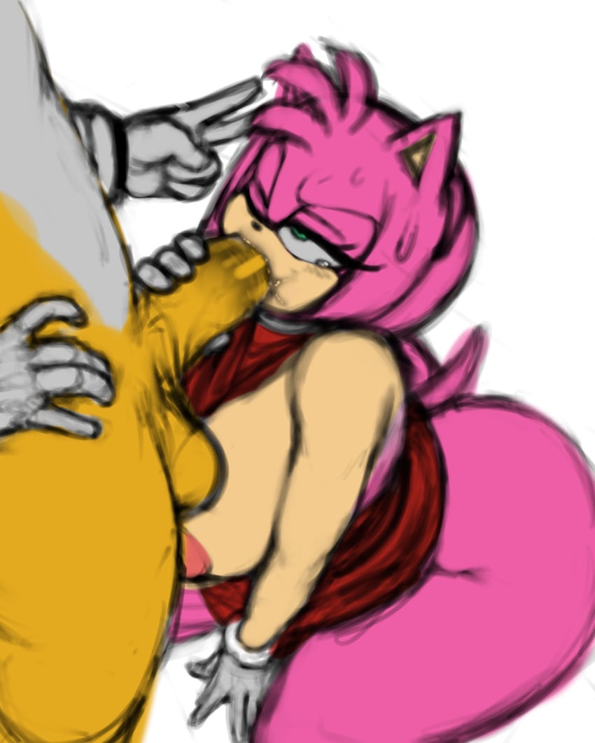 1boy 1girls absurd_res age_difference aged_up amy_rose anthro blu_rent breasts canid canine duo eulipotyphlan faceless_character faceless_male fellatio female female_penetrated fox genitals gesture hand_gesture hedgehog hi_res male male/female male_penetrating male_penetrating_female mammal miles_prower mobian_(species) older_female one_eye_closed oral oral_penetration penetration penile penis sega sex sonic_(series) sonic_the_hedgehog_(series) straight tails_the_fox twink v_sign younger_male