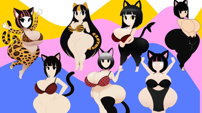 7girls ai_generated alternate_ass_size alternate_body_type anonymous_character big_ass bottom_heavy bunanza_ butterfly_print caked_up cat_tail catgirl character_design cheetah_print chibi child_bearing_hips collage dat_ass fat_ass gigantic_breasts group hourglass_expansion huge_ass hyper_ass massive_ass multiple_females multiple_girls original_character plump_ass shark_tail shortstack simple tagme thick_thighs tiger_print wide_hips widescreen wolf_girl