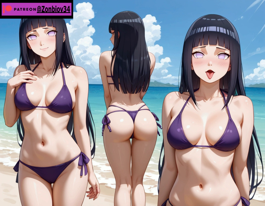 1girls ai_generated beach exposed_ass female female_only hyuuga_hinata naruto naruto_(series) naruto_shippuden presenting_hindquarters seaside short_hair solo_female swimsuit tagme zonbiov34