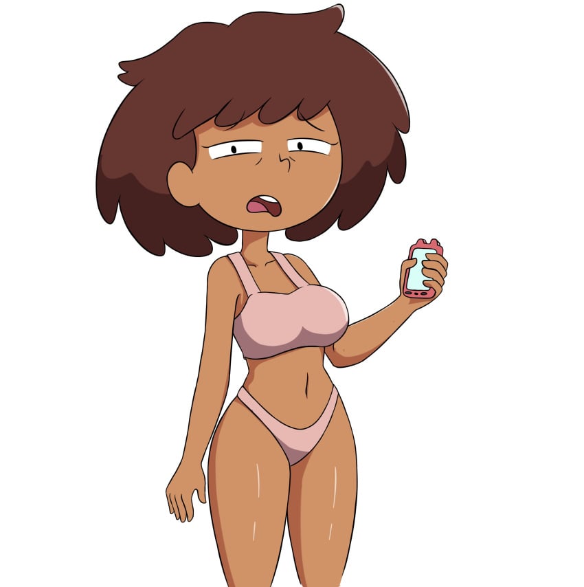 1girls aged_up amphibia anne_boonchuy belly belly_button blauh_o bra breasts cellphone cleavage clothed clothing disney female female_focus female_only hair panties phone underwear