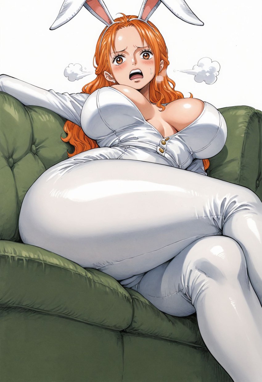 ai_generated alluring almost_naked almost_nude big_breasts blush breasts bunny bunny_costume bunny_ear bunny_ears bunny_girl bunnygirl bunnysuit curled_hair female female_only long_hair looking_at_viewer nami nami_(one_piece) one_piece open_mouth orange_eyes orange_hair post-timeskip seducing seduction seductive seductive_body seductive_eyes seductive_gaze seductive_look seductive_mouth seductive_pose shiny_hair shiny_skin skin_tight skintight skintight_bodysuit skintight_clothes skintight_clothing skintight_suit steamy_breath voluptuous voluptuous_female yashin