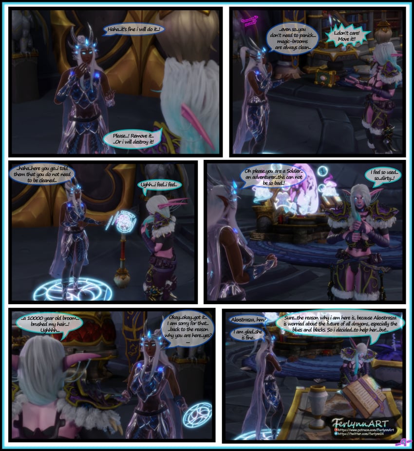 3d comic comic_page comic_panel female ferlynn futa_on_female futanari night_elf sindragosa story world_of_warcraft