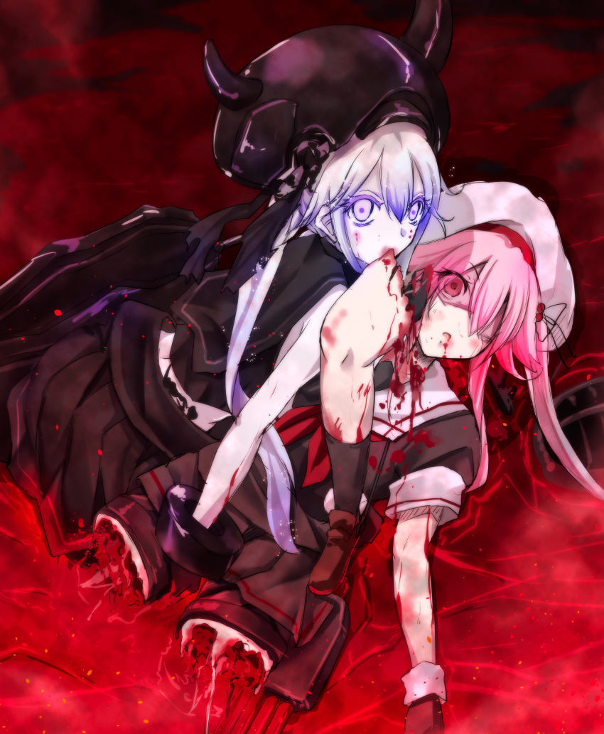 2girls blood death destroyer_hime extreme_content female_death guro harusame_(kantai_collection) kantai_collection multiple_girls seifuku shinkaisei-kan tsukineko