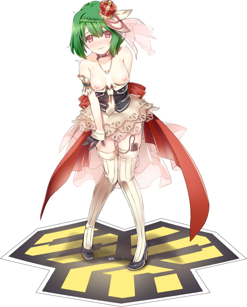 breasts clothed_masturbation clothing dress heels kuro_(kuronell) macross macross_frontier masturbation nipples no_bra pussy_juice ranka_lee small_breasts stockings thighhighs vibrator