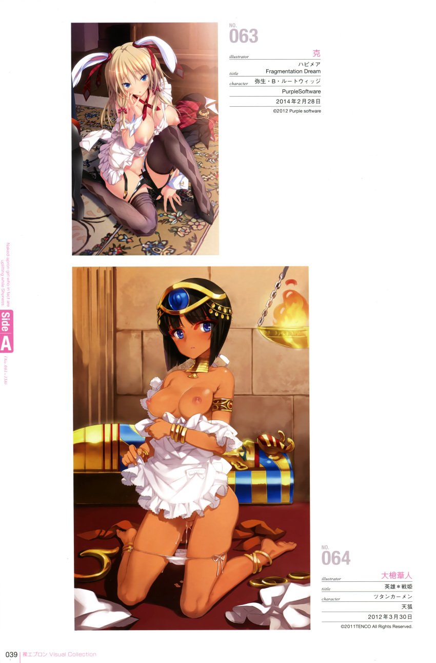 animal_ears breasts bunny_ears eiyuu_senki feet hapymaher heels koku naked_apron nipples oyari_ashito panties panty_pull purple_software pussy_juice stockings string_panties tenco thighhighs tutankhamun yayoi_b_lutwidge