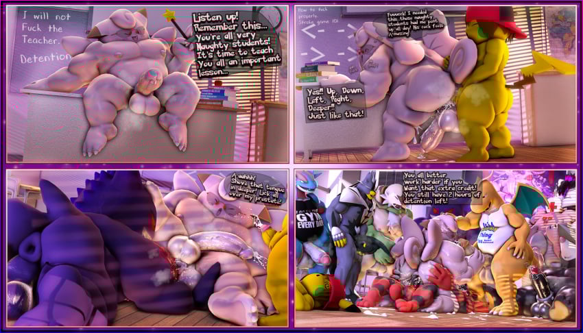 2024 3d_(artwork) accessory anal anthro apple backwards_baseball_cap backwards_hat balls barefoot baseball_cap big_balls big_penis blissey blue_body bodily_fluids book book_stack bottomless brown_body brown_hair chalkboard chesnaught claws clefairy clothed clothing cock_ring comic cum cum_in_ass cum_in_mouth cum_inside detention dialogue digital_media_(artwork) dragonite duo ejaculation encouragement english_text excadrill eyewear fan_character feet fellatio fellatio_while_penetrated food fruit gameplay_mechanics generation_1_pokemon generation_2_pokemon generation_3_pokemon generation_5_pokemon generation_6_pokemon generation_7_pokemon generation_8_pokemon gengar genital_fluids genitals glasses grey_body group group_sex hair hat hat_only headgear headgear_only headwear headwear_only heart_eyes heart_symbol hi_res huge_balls huge_cock huge_tongue humanoid_genitalia humanoid_penis incineroar jewelry legendary_pokemon male male/male masturbation moonwulf mostly_nude multicolored_body musclegut muscular musk musk_cloud nintendo nurse_clothing nurse_headwear oral orange_body orgy overweight ozul_(moonwulf) pantsless partially_clothed penile penis penis_accessory penis_jewelry pikachu pink_body plant pokemon pokemon_(species) precum purple_body rimming salamence school school_desk sex shirt shirt_only snorlax soles source_filmmaker_(artwork) spiked_cock_ring spikes student tank_top tank_top_only teacher teacher_and_student text topwear topwear_only unprofessional_behavior urshifu window_light wings yellow_body