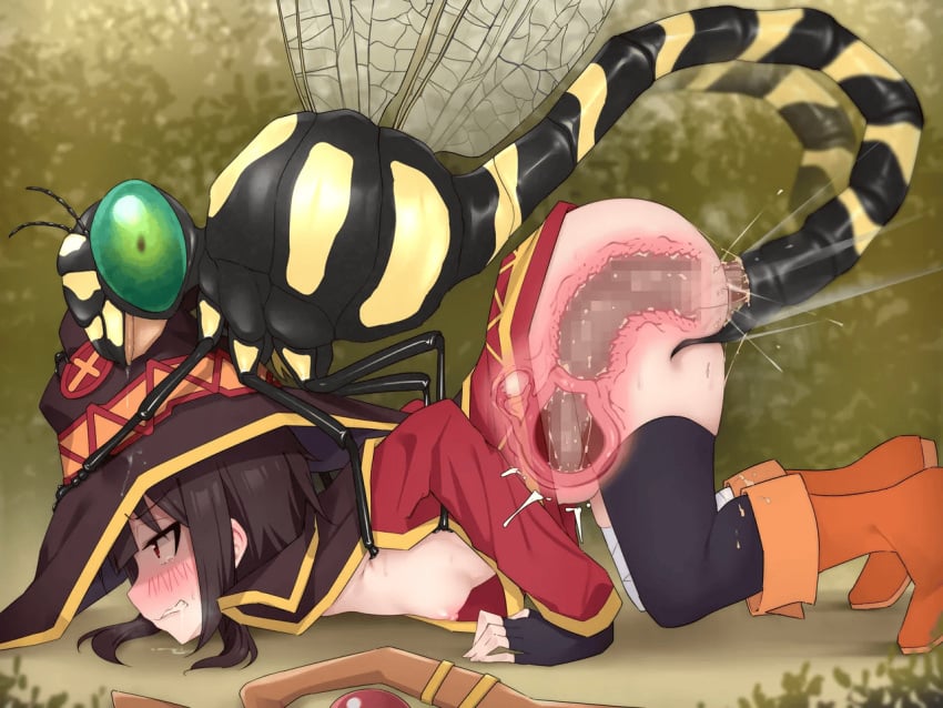 1boy 1girl all_fours armpit big_penis black_hair black_stockings blush bondage boots bottomless breasts breasts_out censored cervical_penetration cervix crossbreeding detailed_background dominant_feral dominant_male dragonfly feral feral_on_female from_behind giant_insect gloves insect insect_wings insectophilia internal_view interspecies kono_subarashii_sekai_ni_shukufuku_wo! medium_hair megumin mingaru monster monster_cock monster_fuck monster_on_female nature nature_background nipples nonhuman_male_on_human_female ovaries penis pussy_juice rape raped_by_enemy raped_by_monster raped_female red_eyes saliva stomach_bulge tears teeth_clenched torn_clothes uterus vaginal_penetration witch_costume witch_hat womb x-ray zoophilia