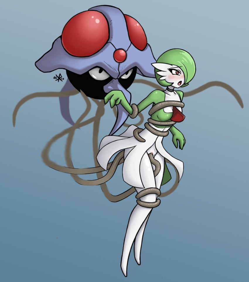 airalin anthro blush bottomless breasts clothed clothes female gardevoir nintendo penetration pokemon pokemon_(species) pussy rape red_eyes sex small_breasts tentacle tentacle_rape tentacruel vaginal_penetration