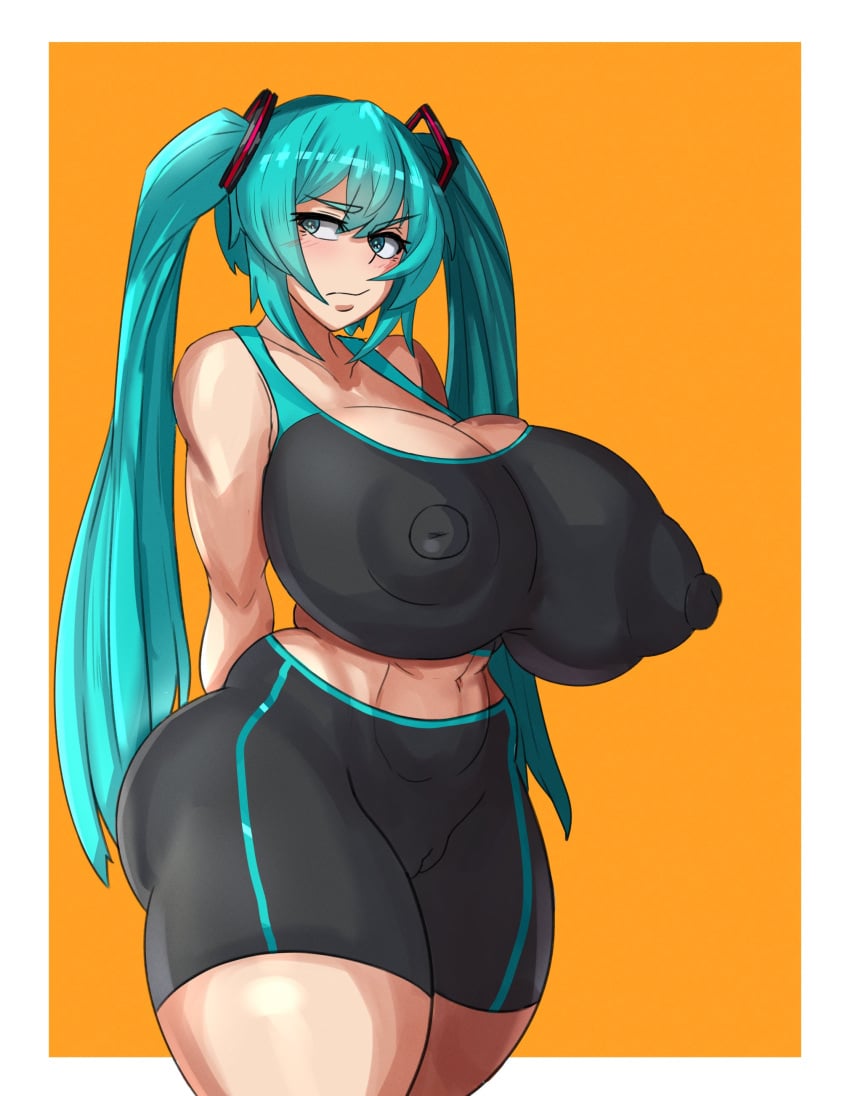 1girls areolae ass ass_visible_through_thighs big_ass big_breasts big_butt blue_eyes blue_hair breasts cameltoe cleavage commission duo_kawa female female_only hatsune_miku large_breasts navel nipples nipples_visible_through_clothing solo solo_female solo_focus thick_thighs thighs tie tight_clothing twintails vocaloid wide_hips workout_clothes