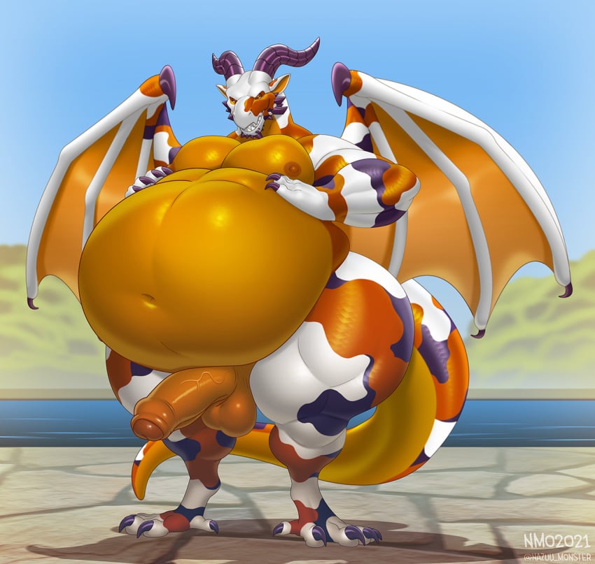 1boy balls big_belly big_gut big_penis dragon gut horns huge_belly huge_gut male male_only musclegut muscular nazuu-m0nster penis scalie solo solo_male thick_thighs uncut uncut_penis varuuk veiny_penis wide_hips wings