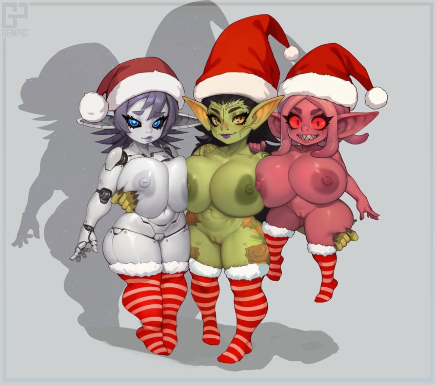 beautiful christmas christmas_holiday elf festive goblin goblin_female goblin_girl hot monster monster_musume orc original_character robot sexy winter