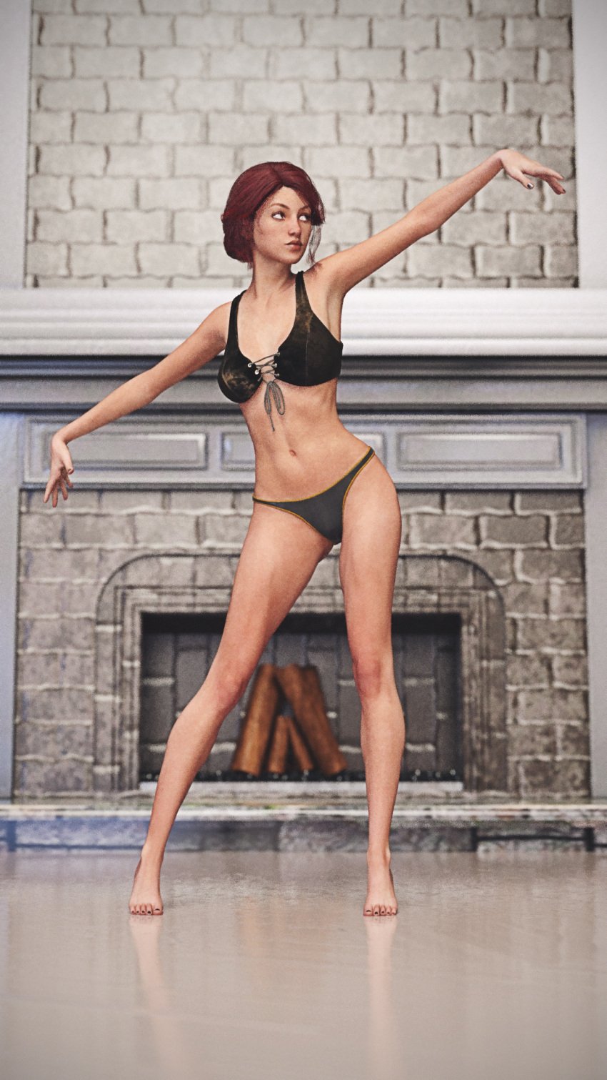 1girls 3d bikini black_bikini original red_hair swimsuit ultimate-clash