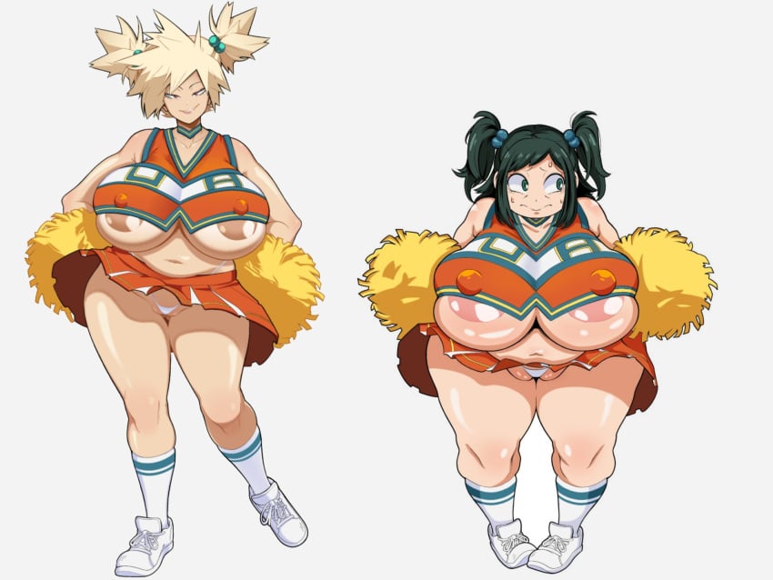 2girls bbw big_areola big_breasts big_nipples bunkwizard cheerleader_uniform chubby chubby_female edit embarrassed erect_nipples_under_clothes exposed_panties female_only gonzalo_costa green_eyes green_hair huge_breasts inko_midoriya light-skinned_female light_skin mature_female milf mitsuki_bakugou mother multiple_girls my_hero_academia nipple_bulge nipples panties plump pom_poms shortstack simple_background skirt thick_thighs tight_clothing twintails underboob venus_body voluptuous white_background white_panties wide_hips