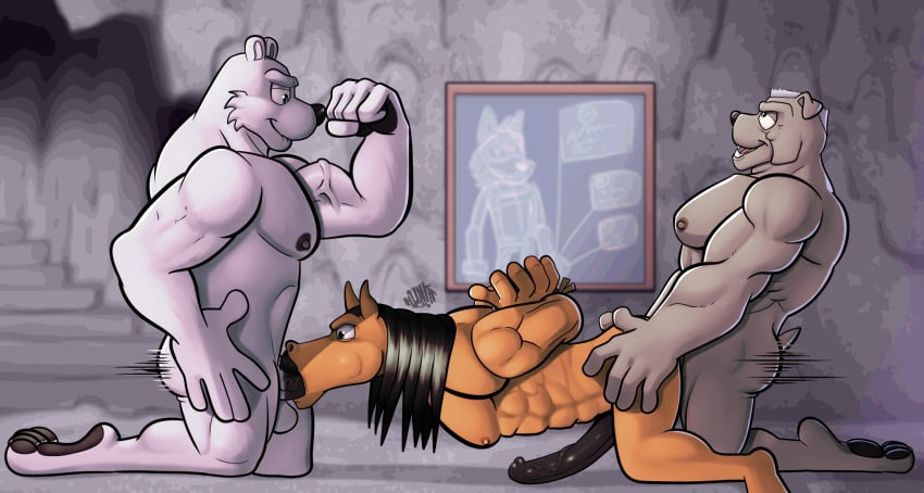 2021 abs anal anal_sex animal_genitalia animal_penis anthro anthro_on_anthro anthro_penetrated archie_comics arms_tied augustus_the_polar_bear balls bear bottomwear bound brown_body bulldog canid canine canis clothing detailed_background digital_media_(artwork) domestic_dog equid equine equine_genitalia equine_penis erection facial_hair feet fellatio flexing fur gay gay_sex genitals george_sommersby grey_body group group_sex hair hi_res horse hunter-husky male male/male male_penetrated male_penetrating male_penetrating_male mammal mastiff molosser motion_lines muscular muscular_male nipples nude oral pecs penetration penile penis polar_bear sega sex sir_connery sonic_(series) sonic_the_hedgehog_(archie) sonic_the_hedgehog_(comics) sonic_the_hedgehog_(series) spitroast tail threesome trio ursine vein veiny_muscles white_body