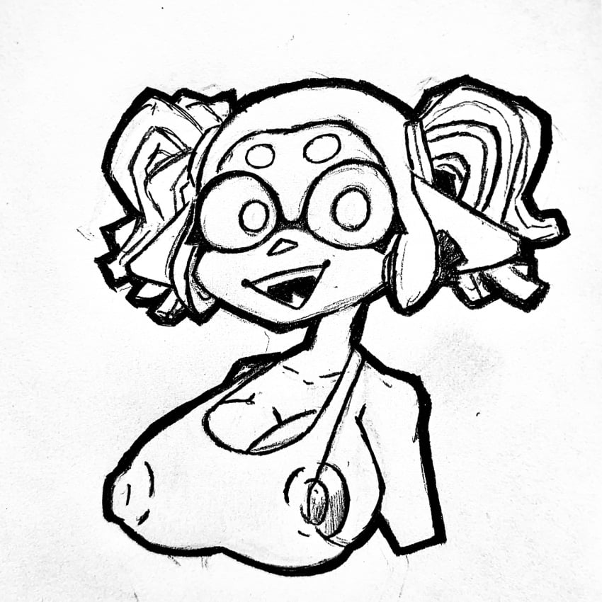 areola_bulge areola_slip areolae big_breasts big_nipples breasts bust bust_portrait busty duskizi duskmania evelyn_(duskmania) inkling inkling_girl krakenfever looking_at_viewer nipple_bulge nipple_slip nipples sideboob splatoon tank_top traditional_art traditional_media_(artwork) twintails