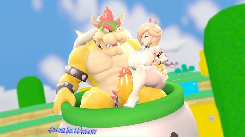 1boy 1girls 3d 3d_(artwork) asrielthewagon big_ass big_breasts bikini bowser cock_ring female huge_ass huge_breasts huge_cock inner_sideboob mario_(series) nintendo penis princess_rosalina sideass sideboob sling teasing