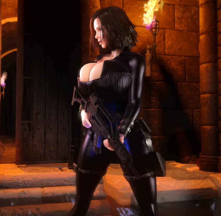 1girls 3d 3d_(artwork) alternate_breast_size big_hips black_bodysuit black_corset black_hair bodysuit breasts breasts_bigger_than_head cleavage clothed clothed_female corset enormous_breasts female female_only female_solo gigantic_breasts gun hips holding_gun holding_object holding_weapon hourglass_figure huge_breasts humanoid kate_beckinsale large_hips massive_breasts open_bodysuit open_clothes selene_(underworld) skin_tight slim_waist small_waist solo solo_female thighs thin_waist top_heavy underworld unzipped unzipped_bodysuit upper_body vaako vampire vampire_girl vampiress weapon wide_hips