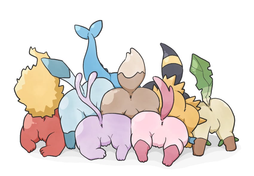 2023 ambiguous_gender anus ass bent_over big_butt black_tail blue_body blue_tail brown_body brown_tail digital_drawing_(artwork) digital_media_(artwork) eevee eeveelution espeon female feral flareon generation_1_pokemon generation_2_pokemon generation_4_pokemon generation_6_pokemon genitals glaceon green_tail group jolteon leafeon nintendo pink_body pink_tail pokemon pokemon_(species) presenting presenting_hindquarters purple_body purple_tail pussy raised_tail rear_view red_body simple_background sylveon tail thick_tail umbreon vaporeon white_background witchuus yellow_body