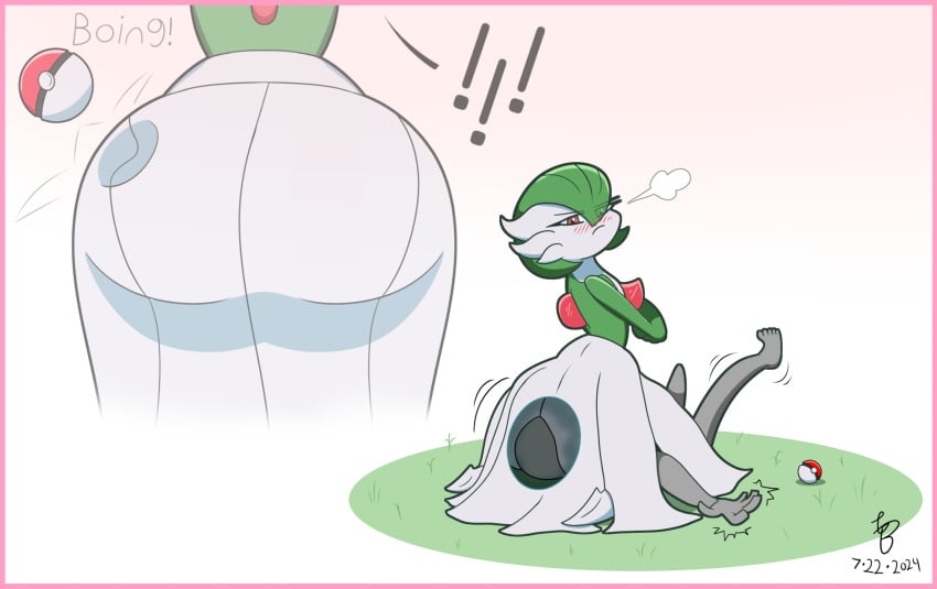 angry angry_face arms_crossed ass big_ass big_butt butt_jiggle face_in_ass face_in_butt facesitting gardevoir huge_ass pokeball pokemon pout pouting red_eyes sirnight white_dress