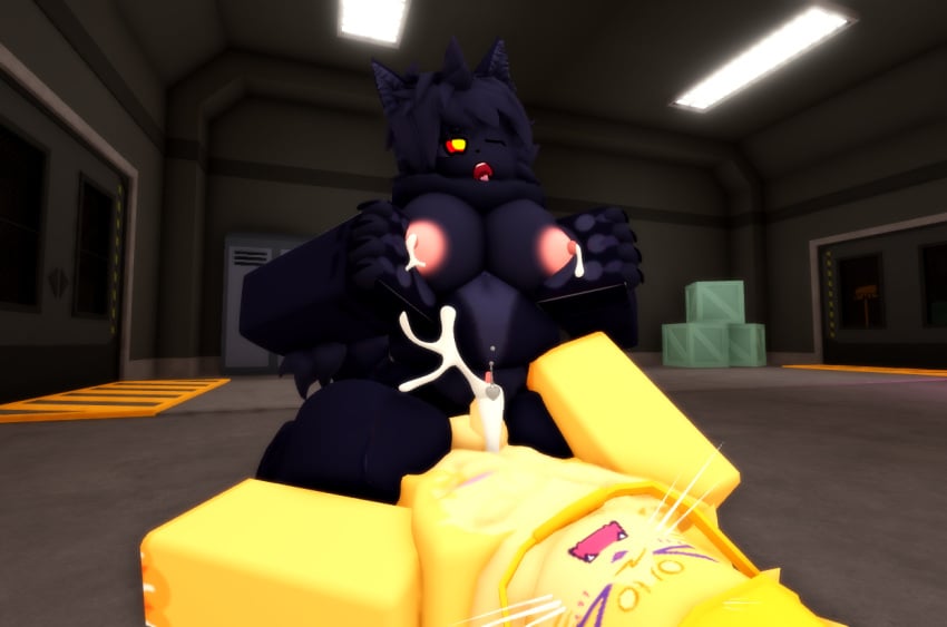 3d anthro breast_grab catte_(kaiju_paradise) cum cum_in_pussy cum_inside cum_splash female furry kaiju_paradise lactating looking_pleasured male male/female panther_(kaiju_paradise) ravenuwu roblox roblox_game self_upload sex straight tagme vaginal_penetration