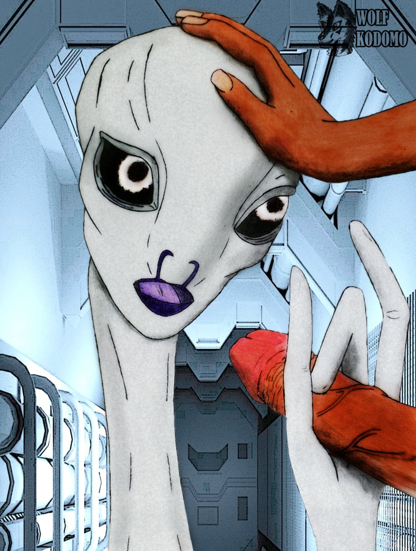 1boy 1boy1girl 1girls alien alien/human alien_girl clone duo female hand_on_head handjob hi_res human interspecies kaminoan long_neck male male/female mammal nikita_we open_mouth penis star_wars text tongue watermark wolfkuro