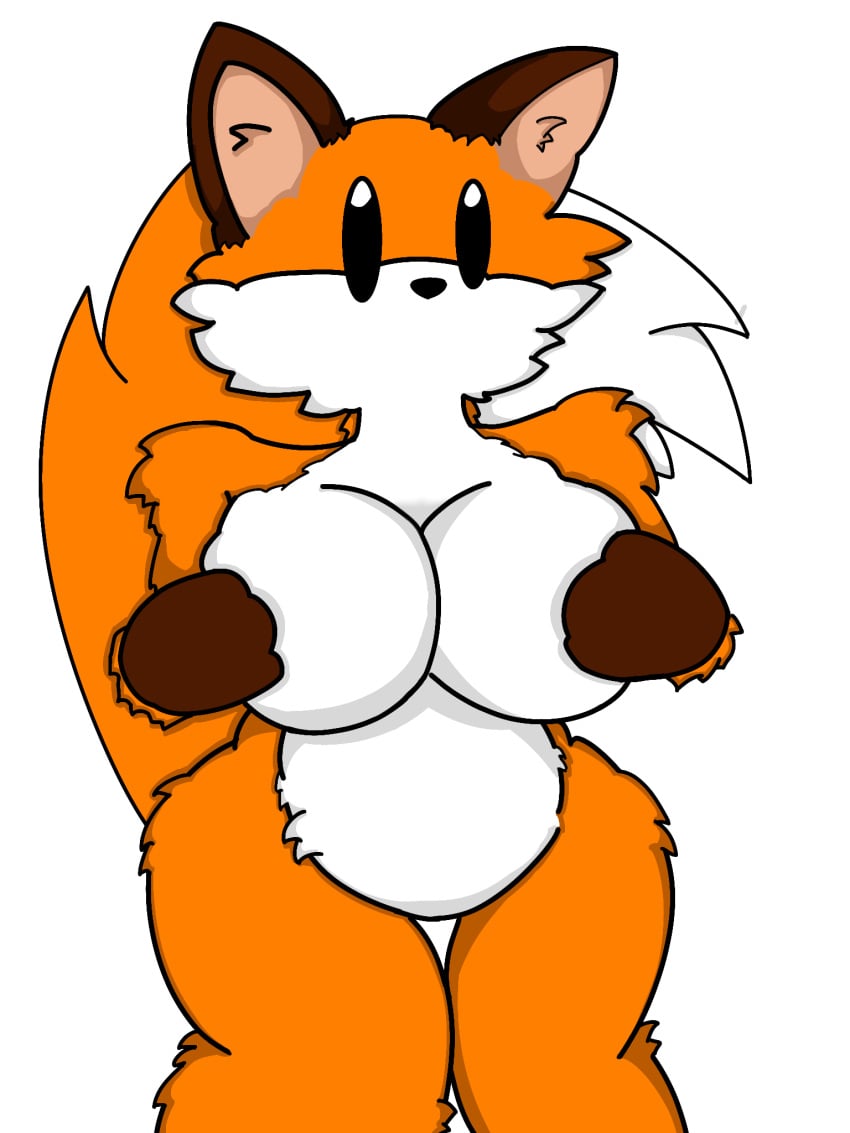 big_ass big_breasts big_breasts black_eyes black_eyes_female female_focus furry furry_ass furry_breasts furry_ears furry_female furry_only furry_tail hand_on_breast joke_art like_fox orange_body orange_hair orange_skin orange_tail paws_on_breasts white_hair youtube