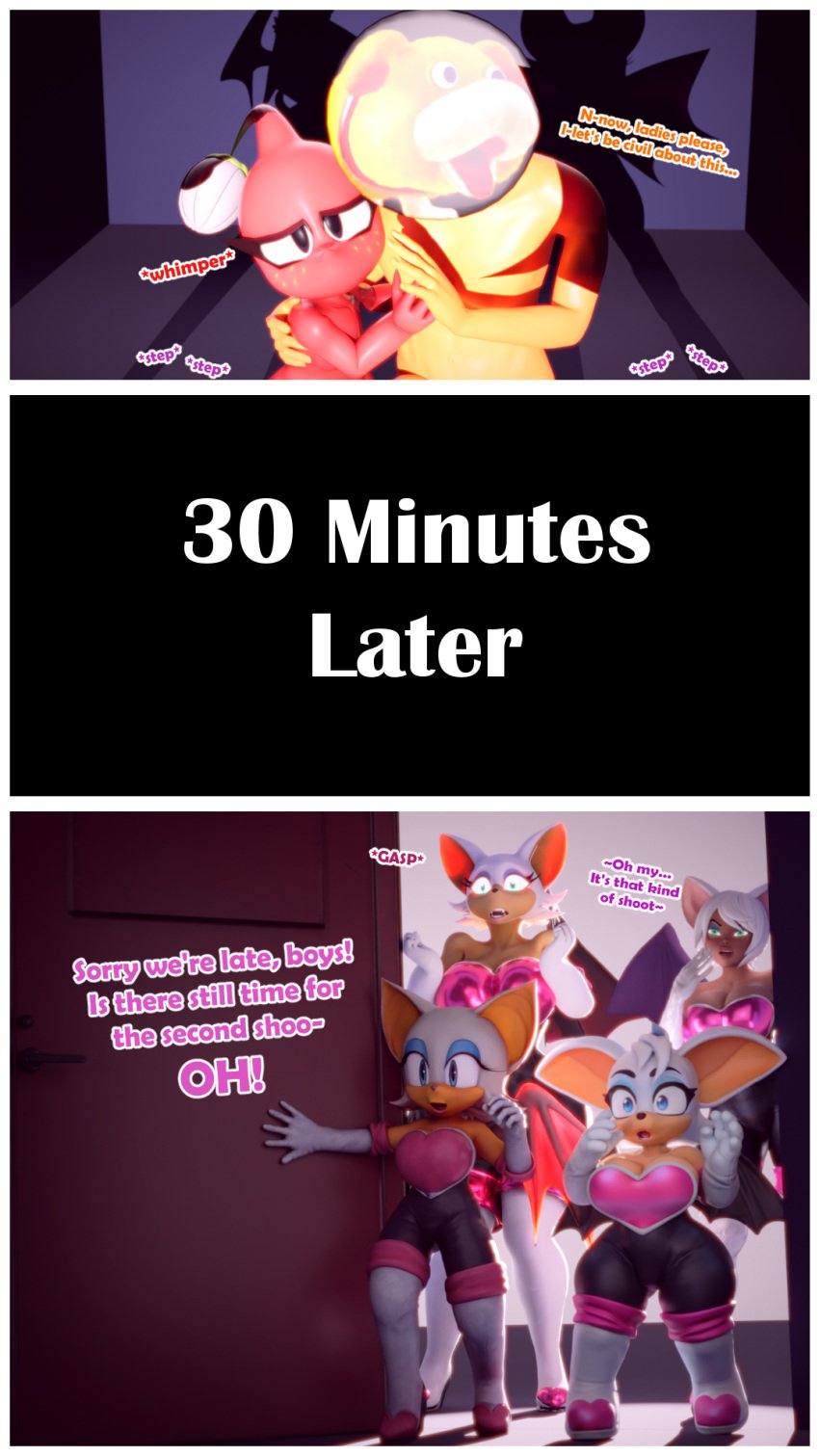 3d 3d_model bat blender chunkerbuns comic cumminham dialogue female lia3d male mobian mobian_(species) mobian_bat multiple_boys multiple_girls nkaiz00 pikmin rouge_the_bat rouge_the_bat_(lia3d) rouge_the_bat_(warfaremchine) sega self_insert shocked_expression sonic_(series) sonic_adventure_2 sonic_the_hedgehog_(series) wings worried_expression