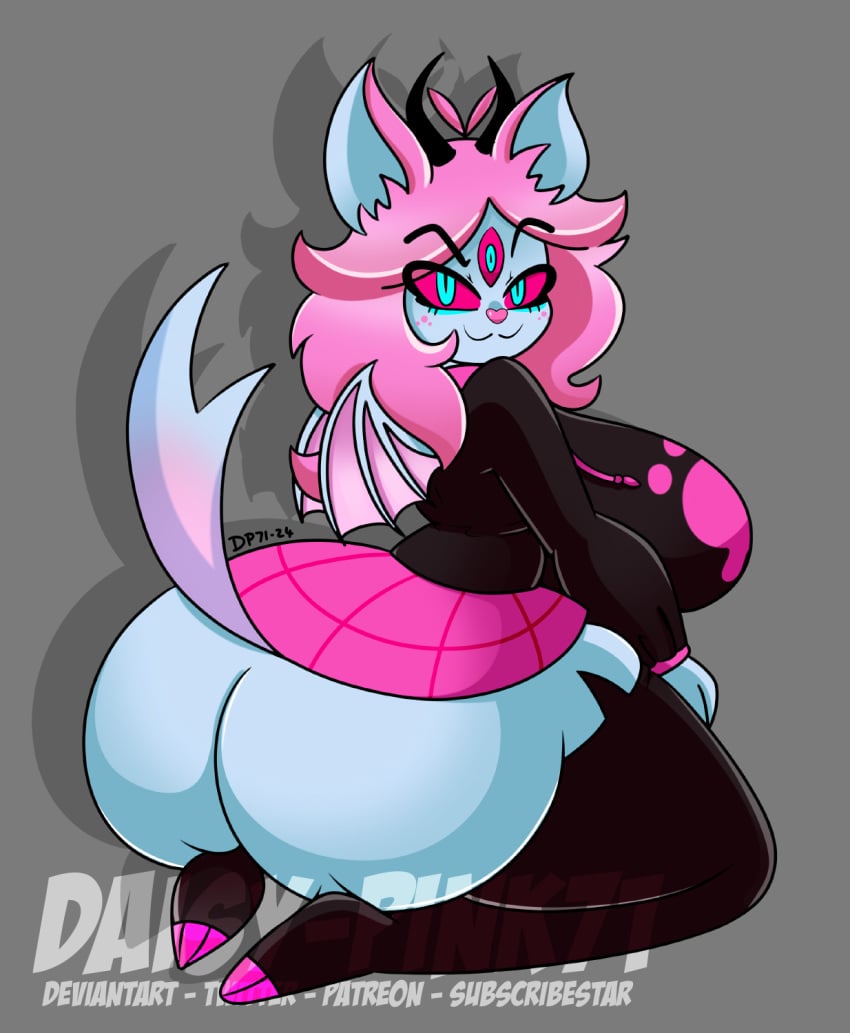 anthro anthro_only cat_girl daisy-pink71 emberlynn_pinkle emberlynn_pinkle_(demon_form) fanart female_only helluva_boss huge_ass huge_breasts looking_at_viewer monster_girl no_panties pastel_goth solo_female solo_focus tagme tail vivienne_medrano vivziepop wings